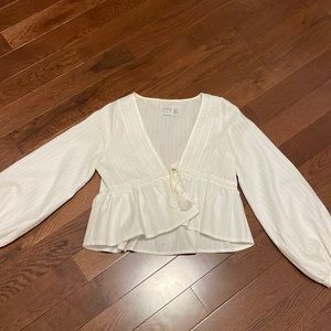 Princess Polly balloon sleeve white tie front cropped